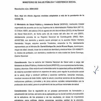 Public Health Resolution 8-2022: Adjustments to the preventive measures against COVID-19