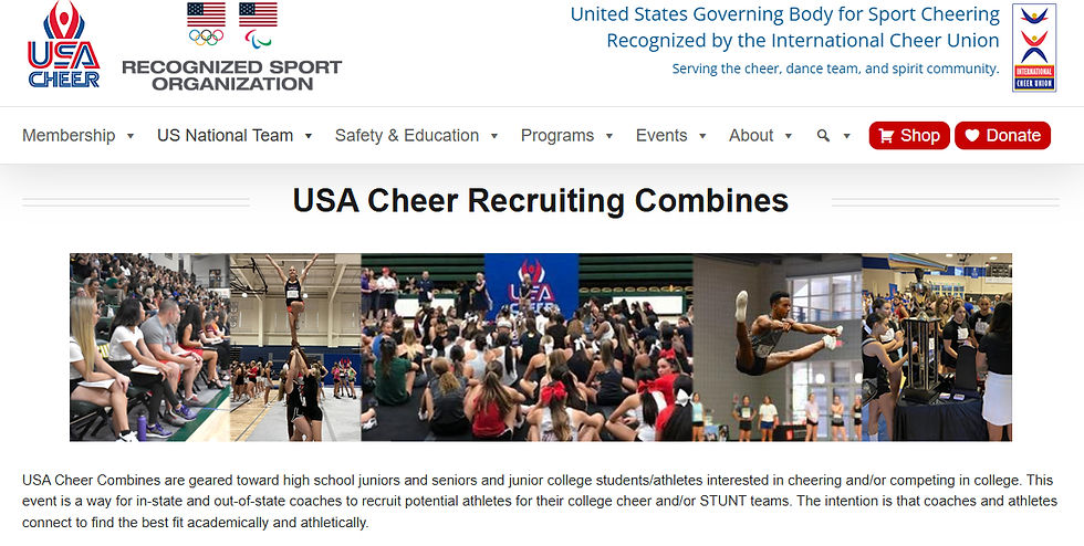 For more information, dates, and locations, go to USA Cheer 2025 College Combines - USA Cheer