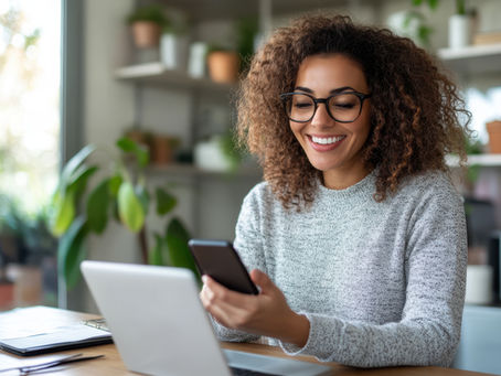 Woman working from home connected by internet