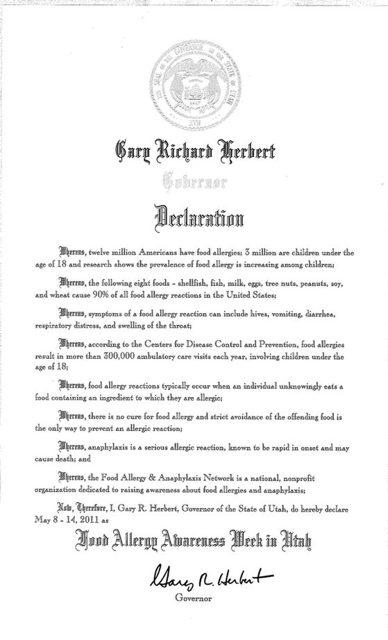 Food Allergy Awareness Week Declaration, 2011