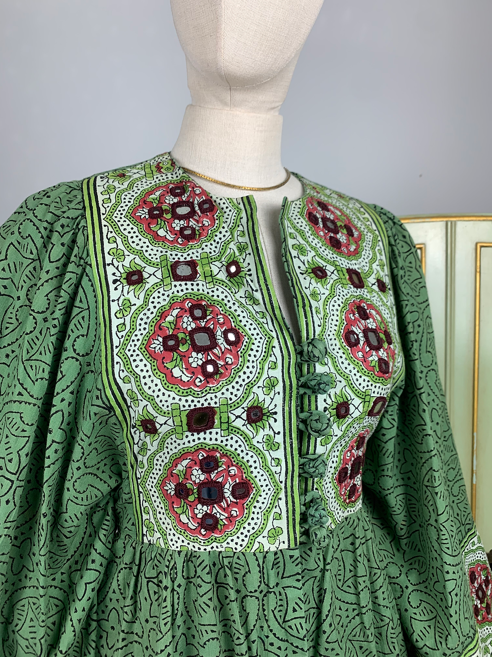 Thumbnail: Green 70s Boho Caftan Dress