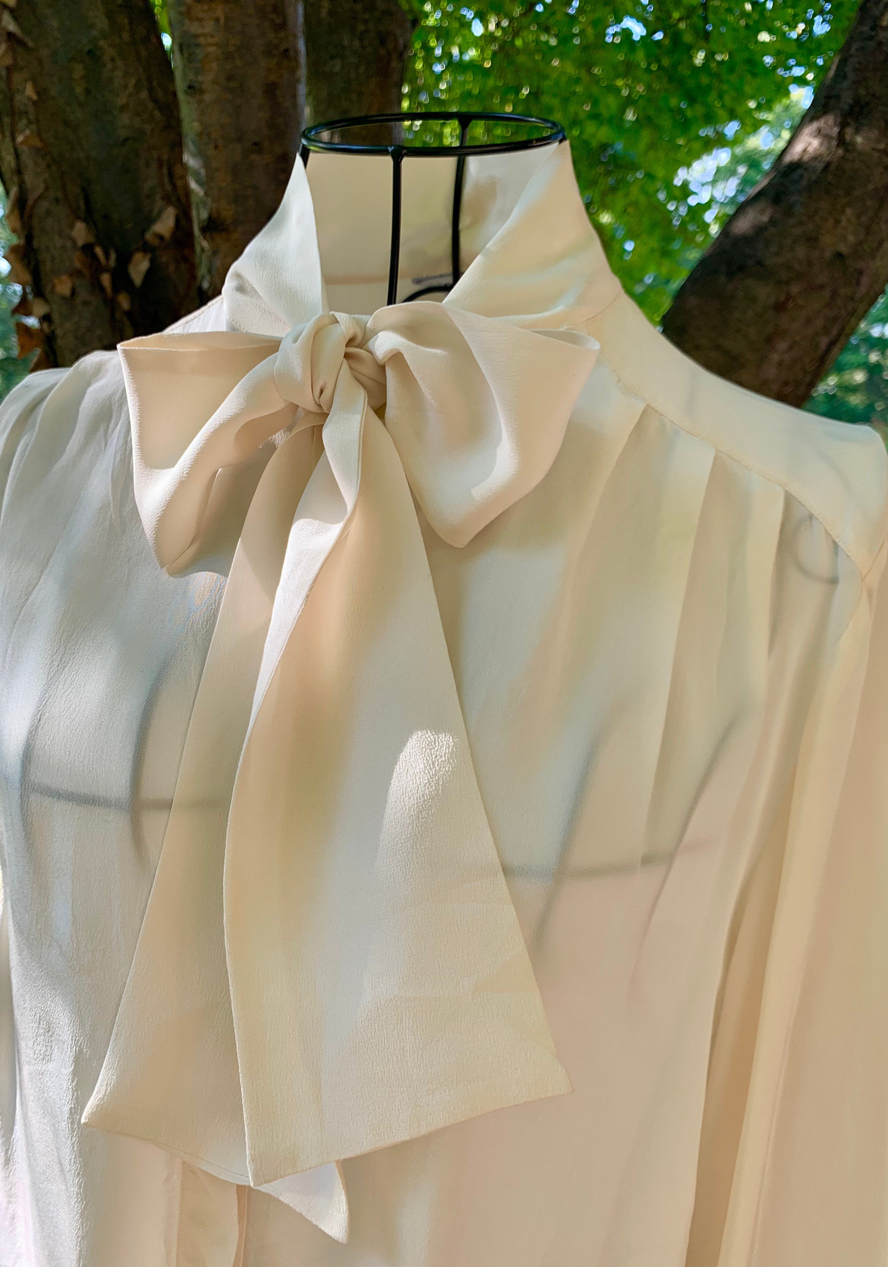 80s Tie Up Collar Silk Blouse