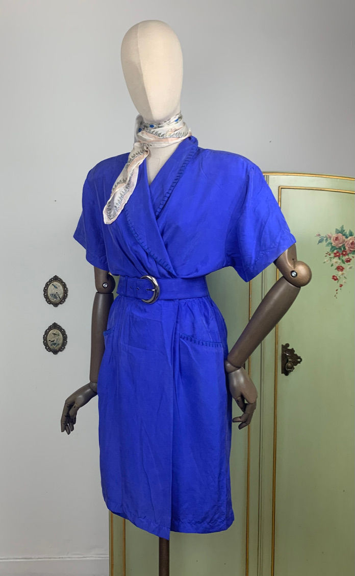 Thumbnail: Indaco 80s Silk Belted Dress