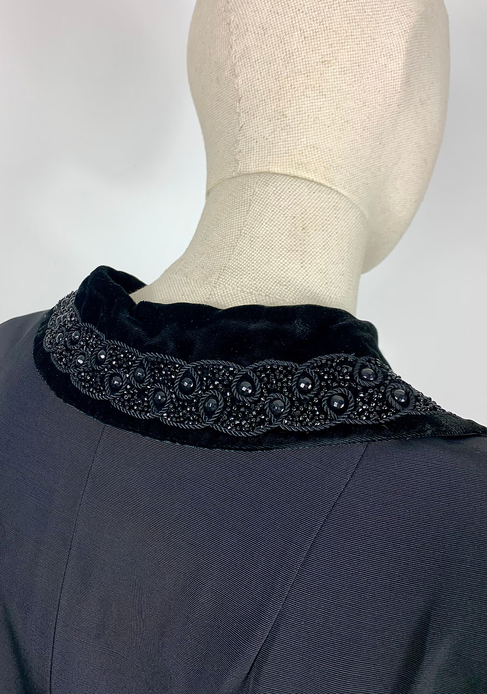 Thumbnail: 40s Velvet Beaded Collar Dress