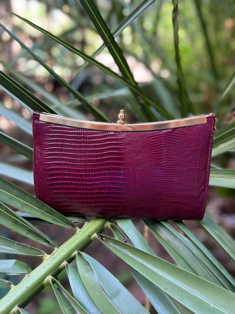 Thumbnail: Burgundy 70s Reptile Leather Shoulder Bag