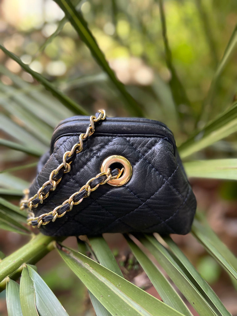 Thumbnail: Black Quilted Leather Cross Body Bag
