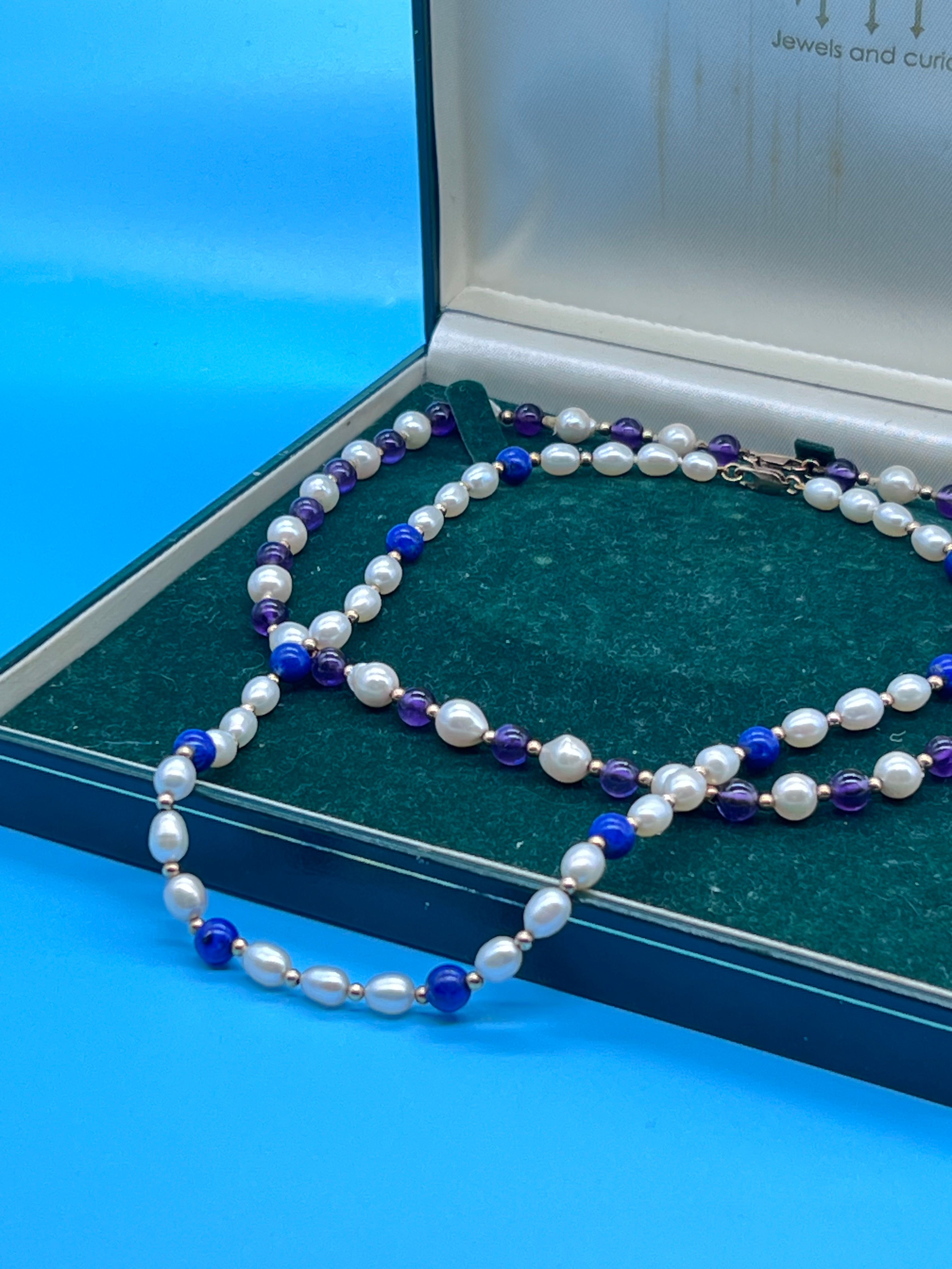 Vintage 9ct Gold Amethyst & Pearl Necklace