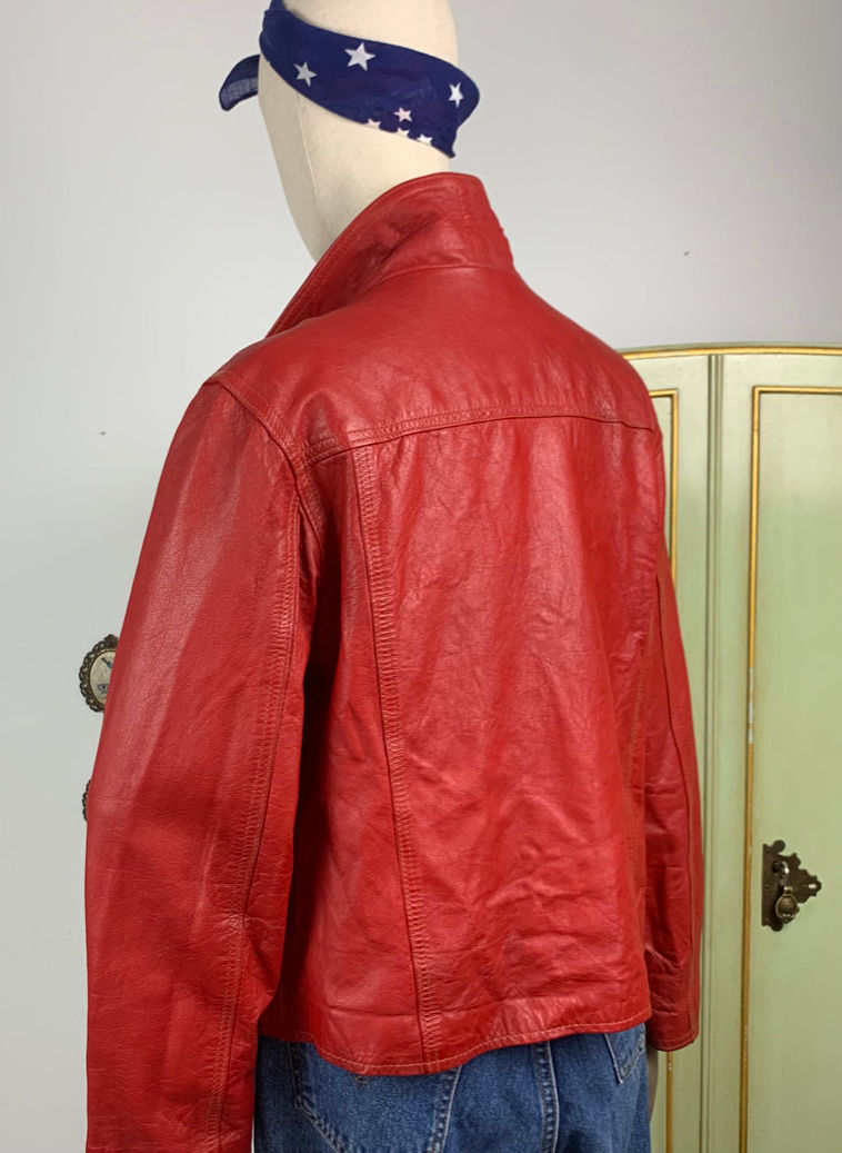 Thumbnail: Red 80s Leather Shirt Jacket