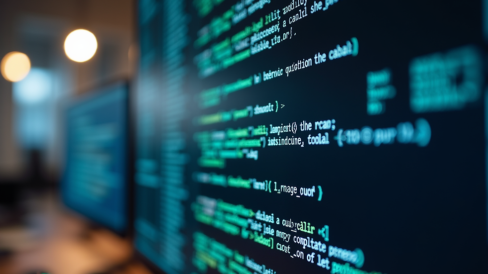 Plano detalle de un monitor con código de programación para IA