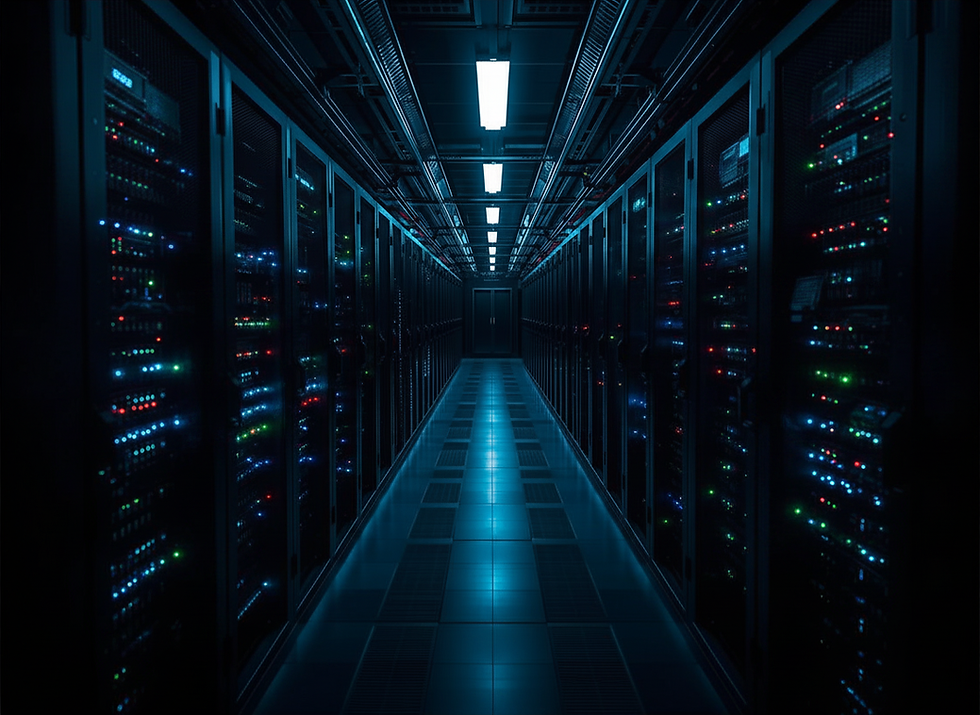 Vista aérea de un centro de datos moderno con servidores alineados