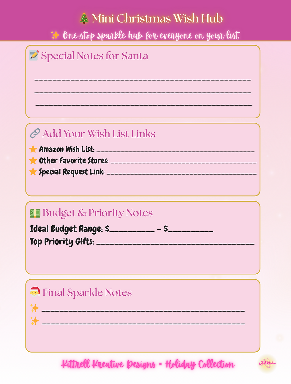 Mini Christmas Wish Hub, Special Notes, Wish List Links, Budget & Priority Notes holiday bundle