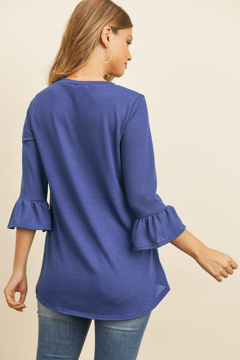 Thumbnail: Solid Bell Sleeve V-Neck Top