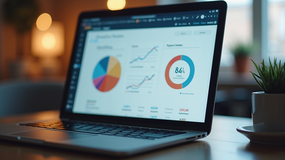 Close-up view of a laptop screen showing marketing analytics dashboard