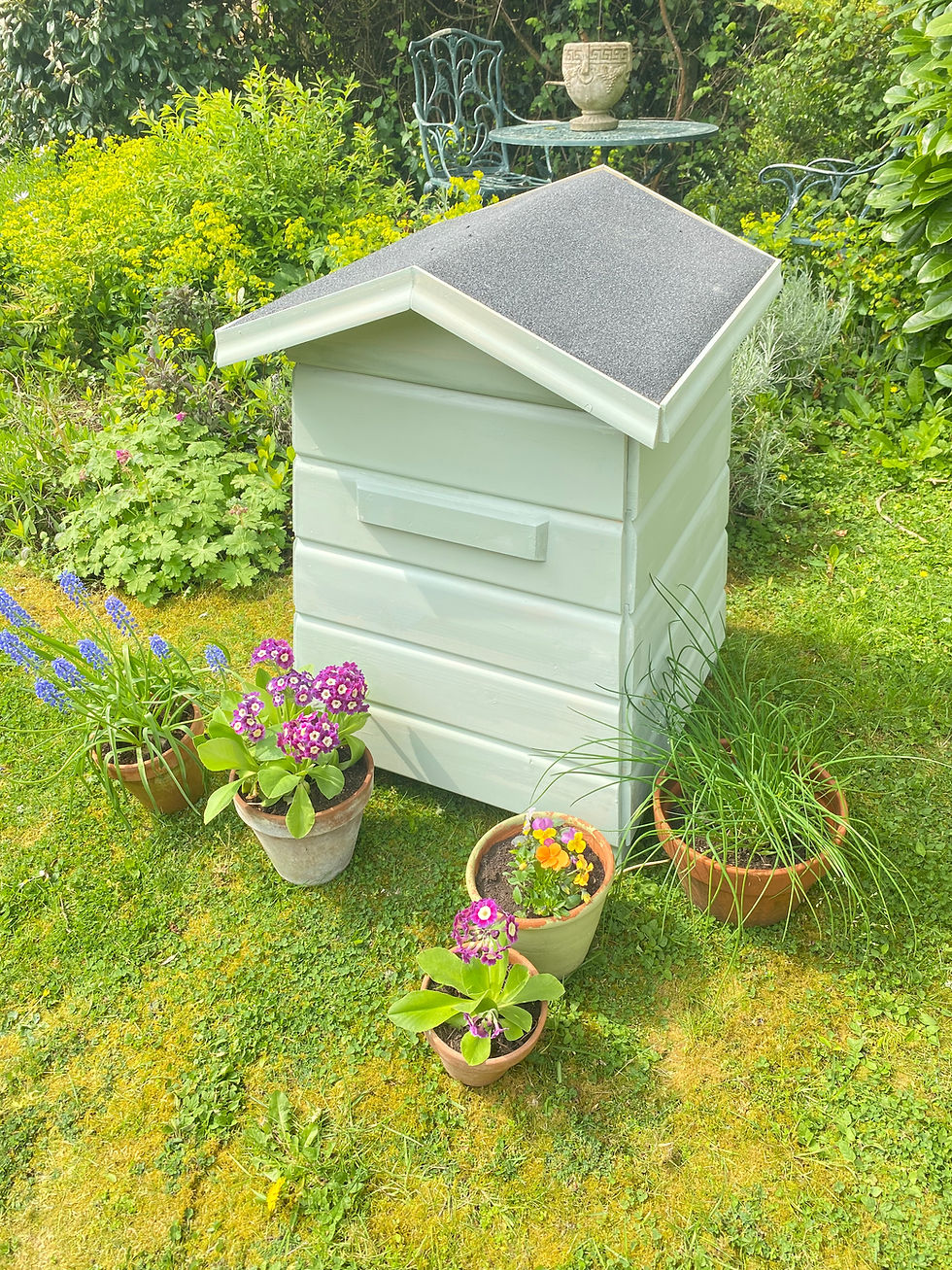 Thumbnail: Garden storage box, beehive style, wood, hand made, hand painted, Fresh Rosemary