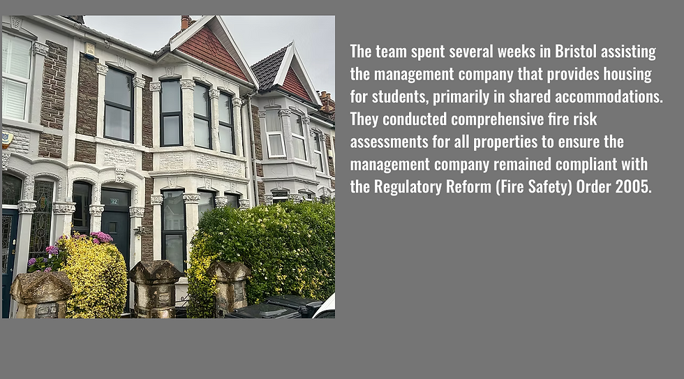 An image showing a HMO property and a case study with text for a Fire risk assessment report.