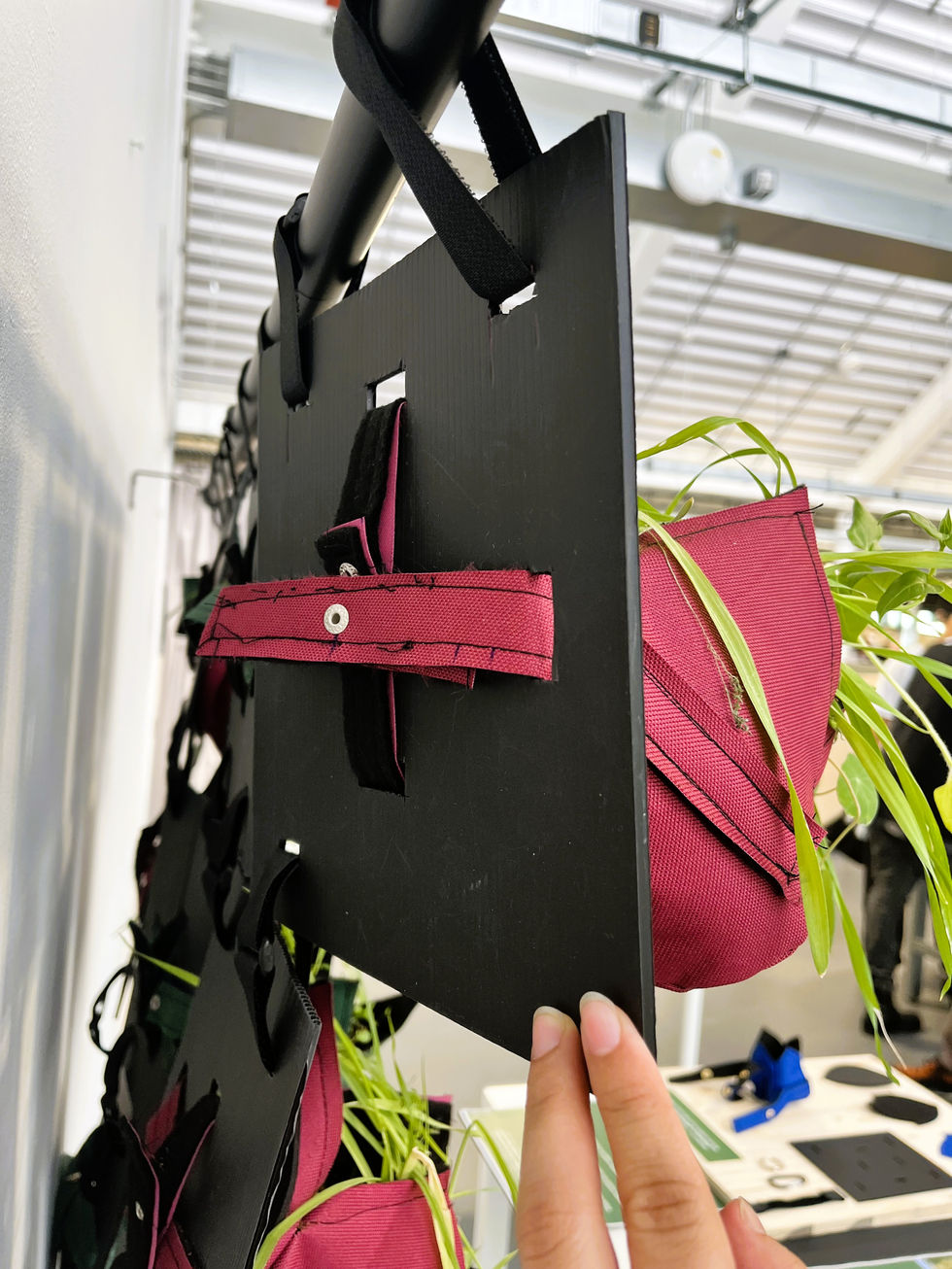 Snap fastener attachment at the back so that wildflower pouch can easily be taken out and replaced if needed