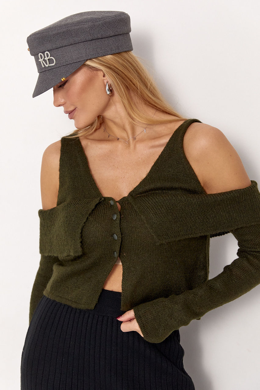 Жіночий в'язаний пуловер з відкритими плечима