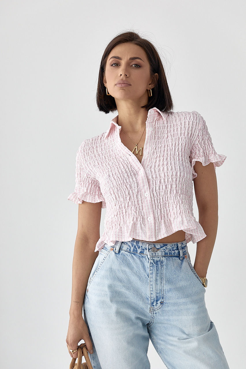 Смугаста блуза з ефектом жатки