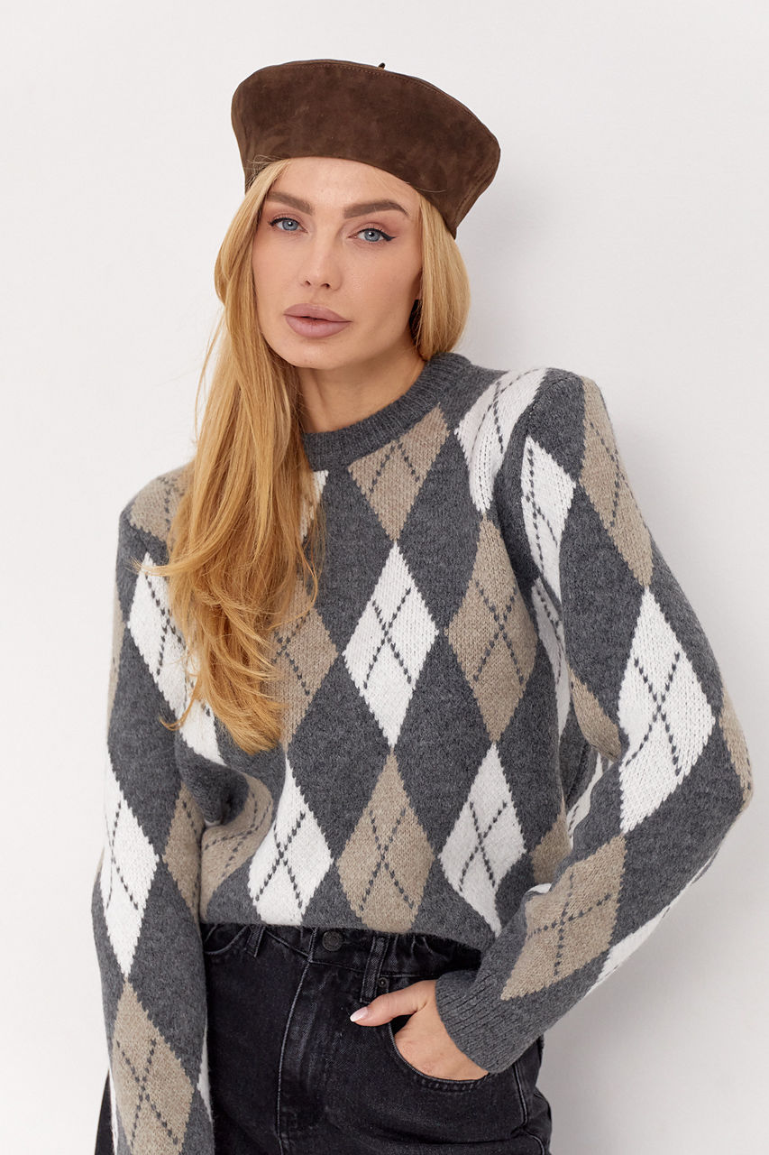 Теплий жіночий джемпер oversize в ромб
