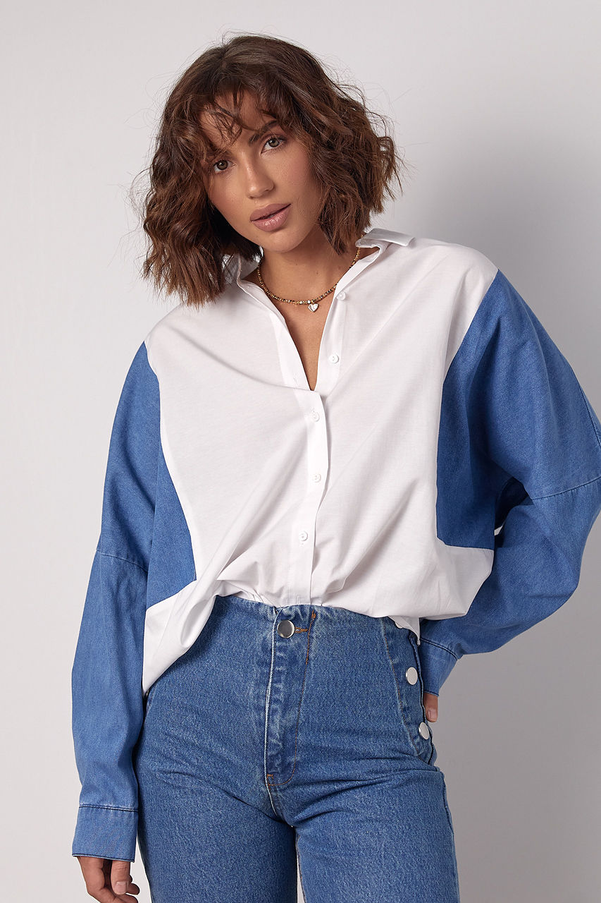 Жіноча комбінована сорочка в стилі оверсайз