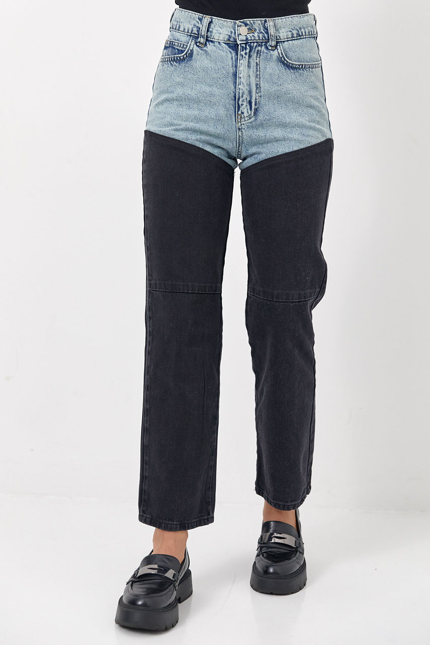Укорочені двоколірні прямі джинси