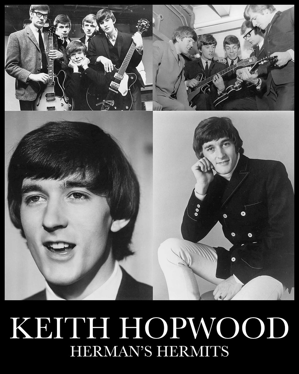 Keith Hopwood signed 10 x 8 matt photograph, black and white 1960s Herman's Hermits collage