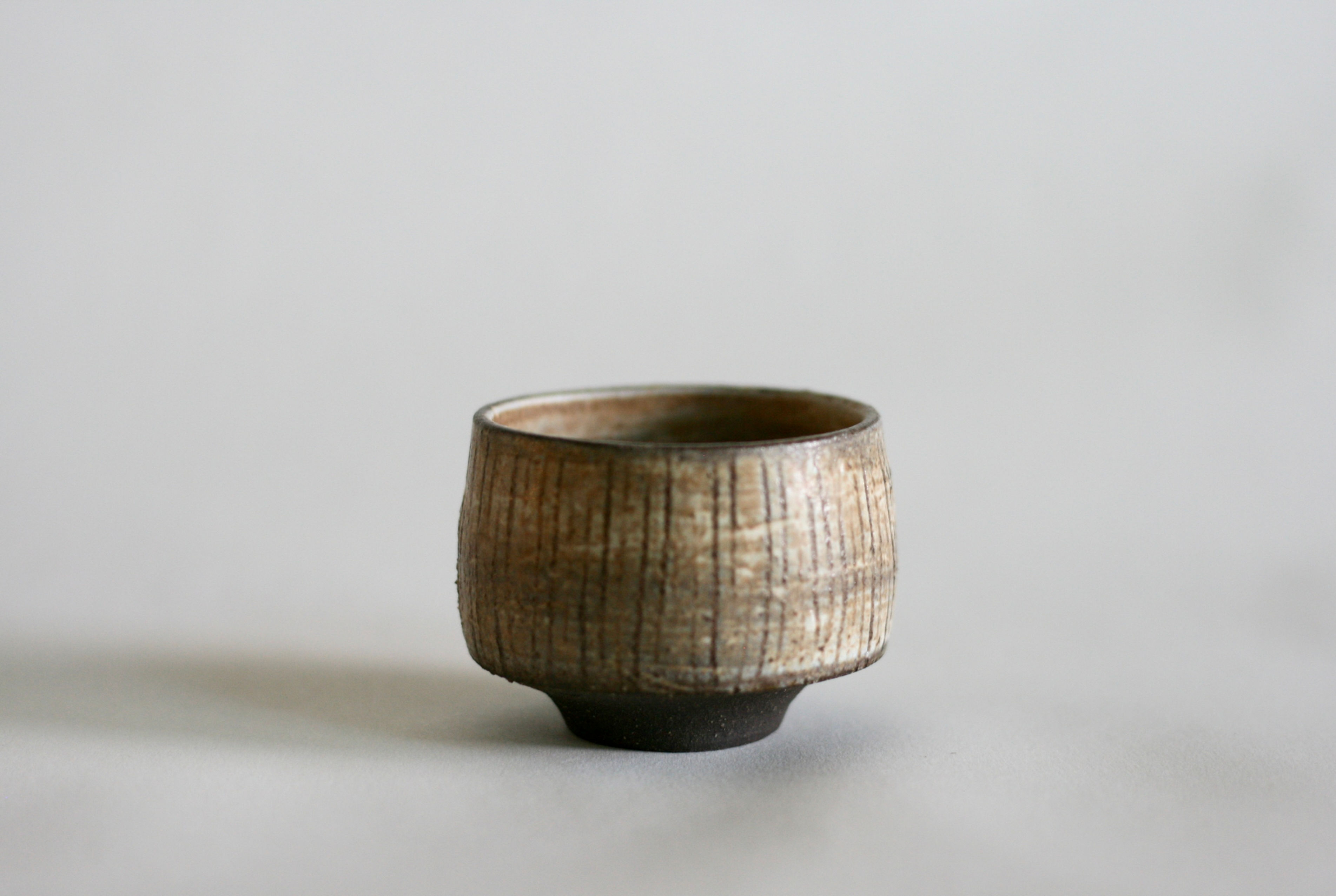 Brown ceramic cup with lines | Espresso cup | Sake cup