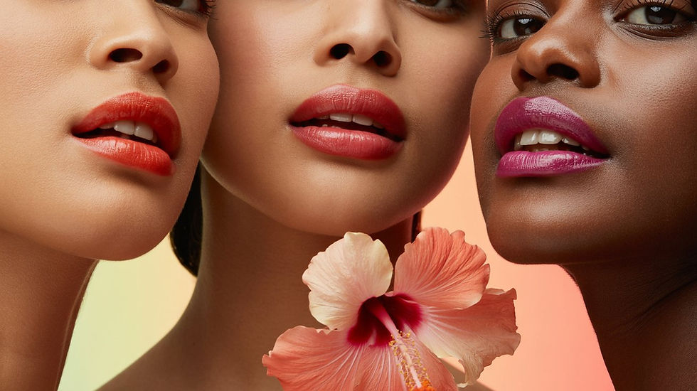 Close-up of glossy juicy lip stains in coral, rose, and berry shades on Indian skin tones, showing fresh hydrated lips for the 2025 makeup trend.