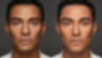 A “before and after” comparison of a man’s face with minimal, natural makeup highlighting the subtle improvement in skin tone and texture.