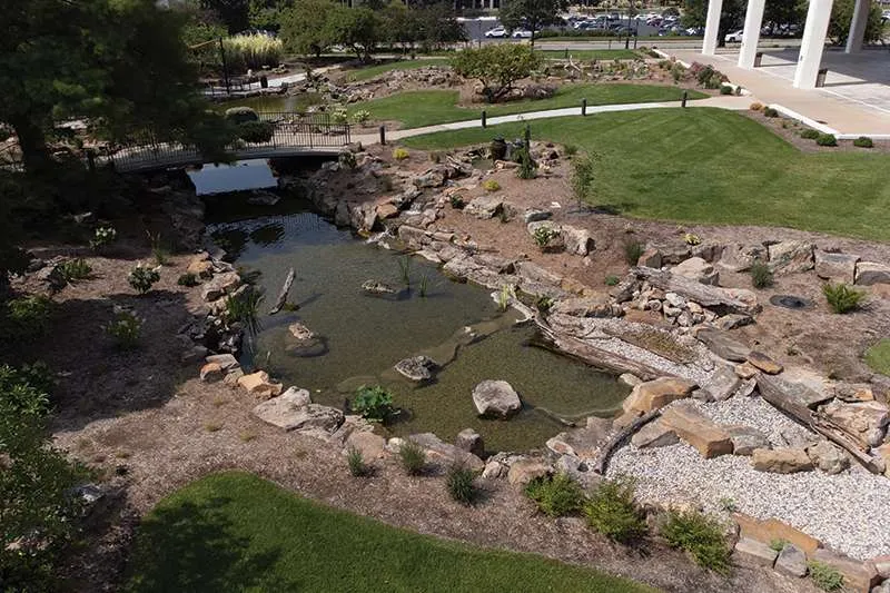 An outdoor water feature designed by Knob Hill Landscape Company of Illinois. 