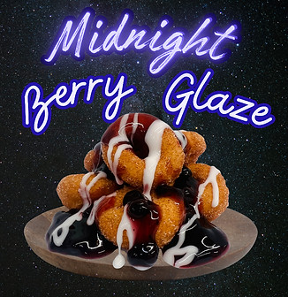 Midnight Berry Glaze donuts graphic for The Coffee Can in Taylorville, Illinois.