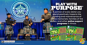 Chicago police department pipes and drums. Raising funds through Illinois lottery tickets to support police families.