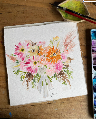 Thumbnail: ORIGINAL Custom Bridal Bouquet Painting, Custom Watercolour Bouquet