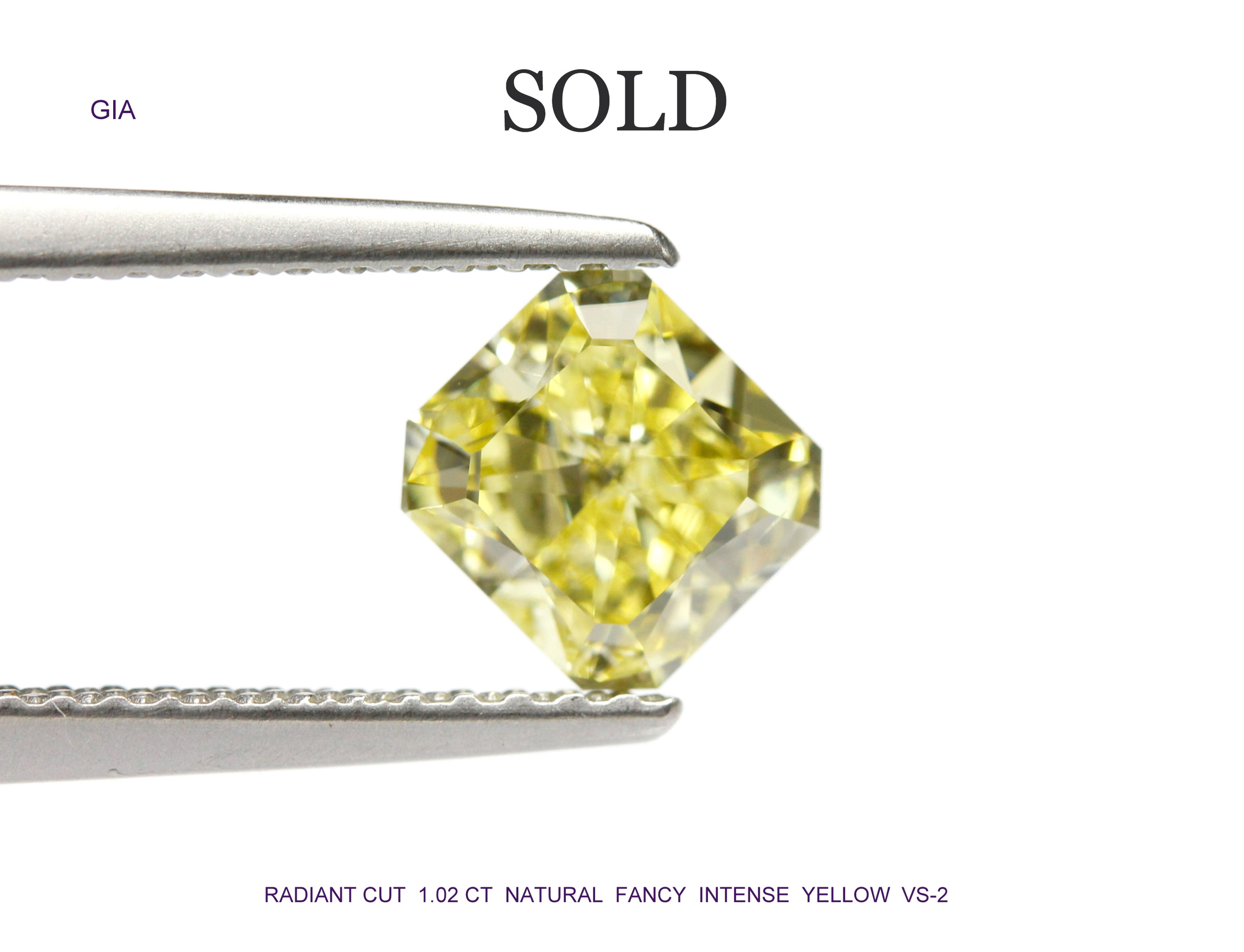 RADIANT CUT 1.02 CARAT NATURAL FANCY INTENSE YELLOW-VS-2-GIA