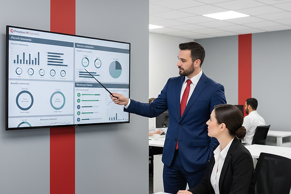 Freedom HR Solutions payroll and HR reporting dashboards providing accurate workforce data insights for compliance forecasting and strategic planning