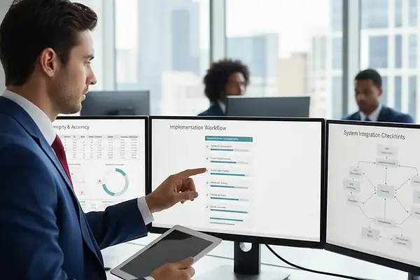 Freedom HR Solutions consultant overseeing payroll and HR system implementation with secure data migration testing and training readiness