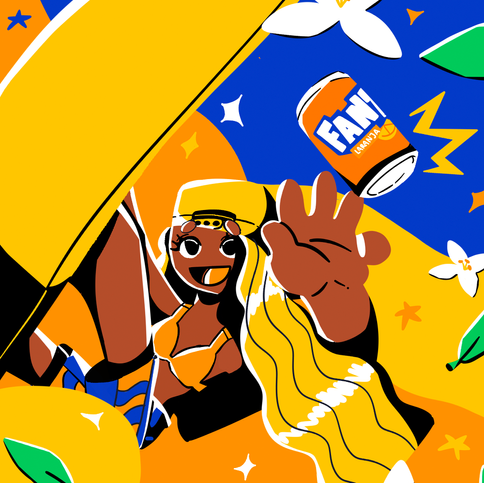 Project for advertising illustrations for the Fanta soft drink brand.