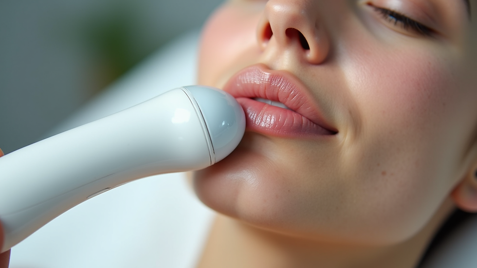 Close-up view of a skincare treatment device on a facial skin surface