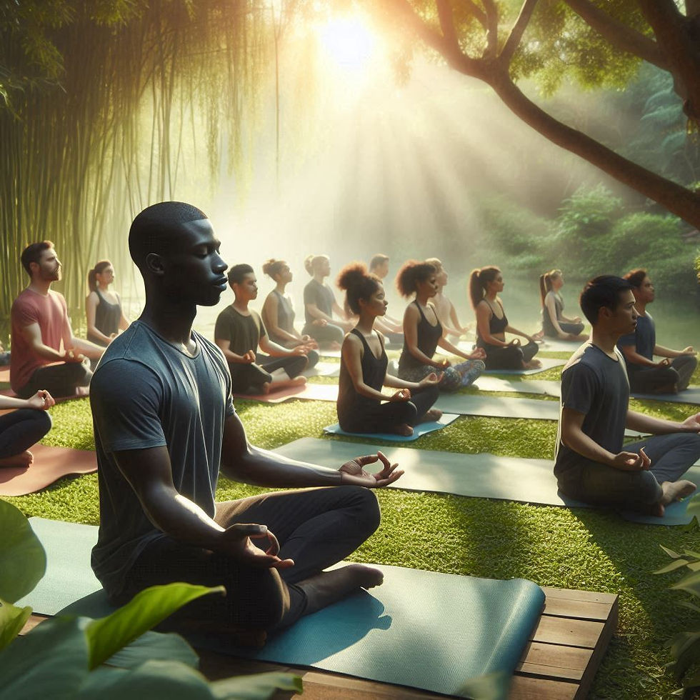 New Age believers sitting together and meditating
