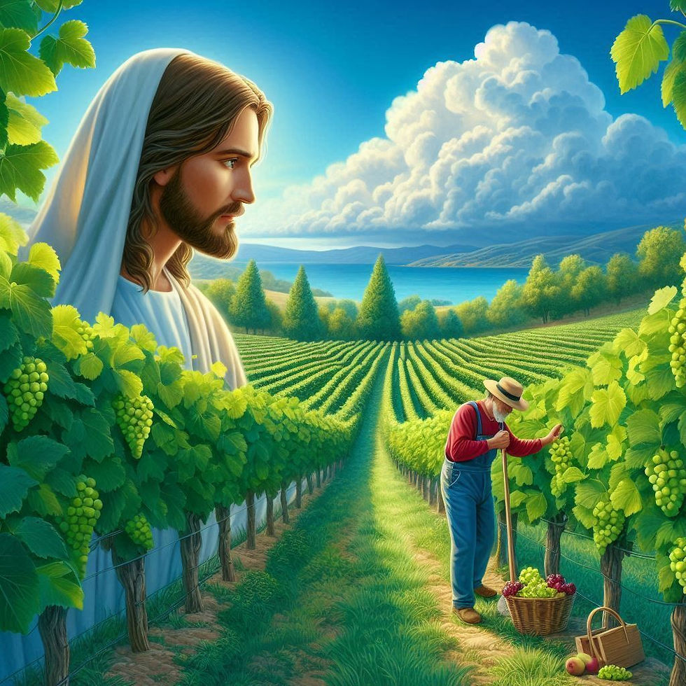 Jesus is observing a man who is working hard in a vineyard