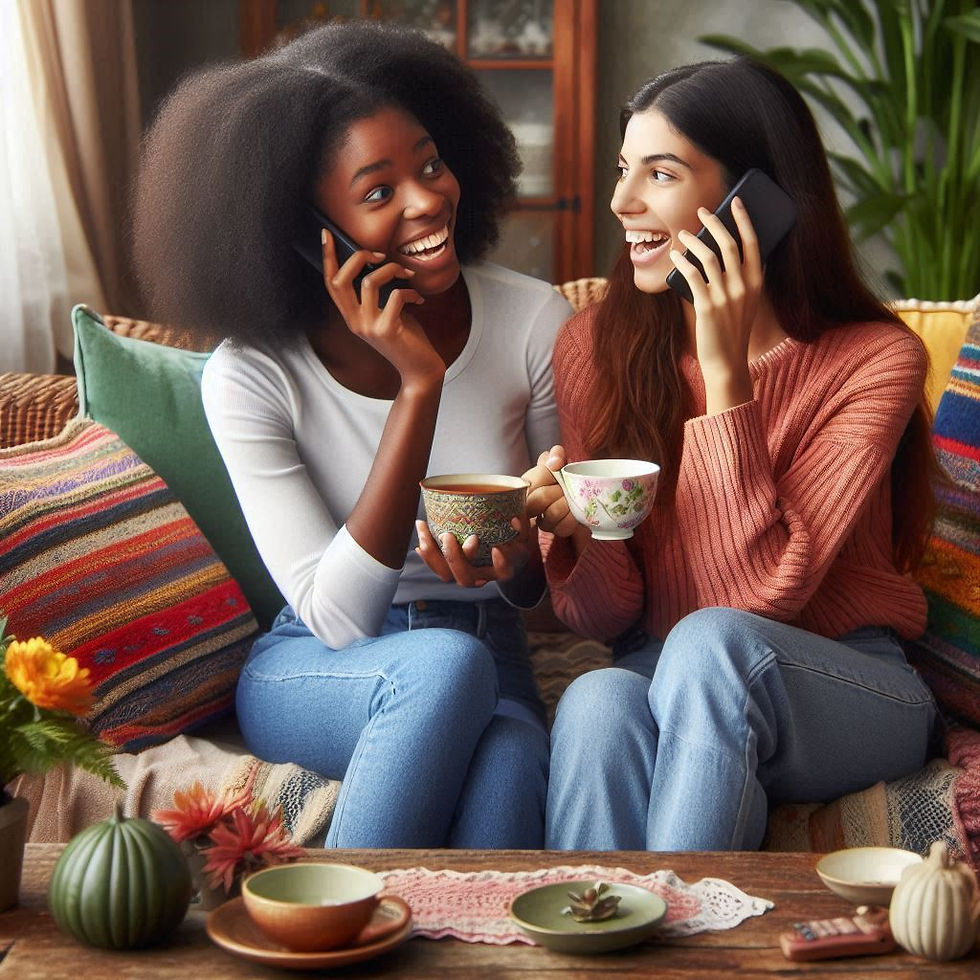 Two women are gossiping on their cell phones, representing an improper use of the tongue