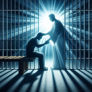 Jesus releases a man from a prison cell