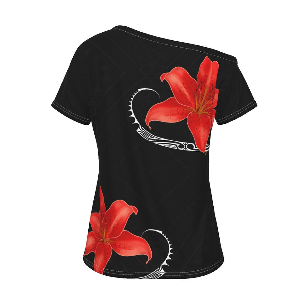 Thumbnail: Lily Lovely Off-Shoulder T-shirt | Black & Red