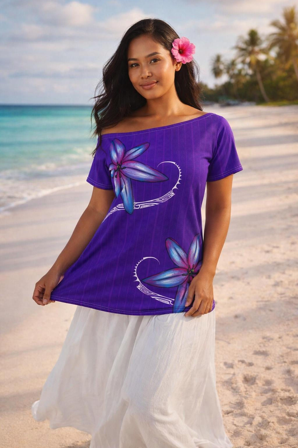 Lily Lovely Off-Shoulder T-shirt | Deep Purple