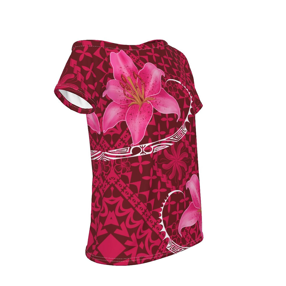 Thumbnail: Lily Lovely Off-Shoulder T-shirt | Pink & Maroon