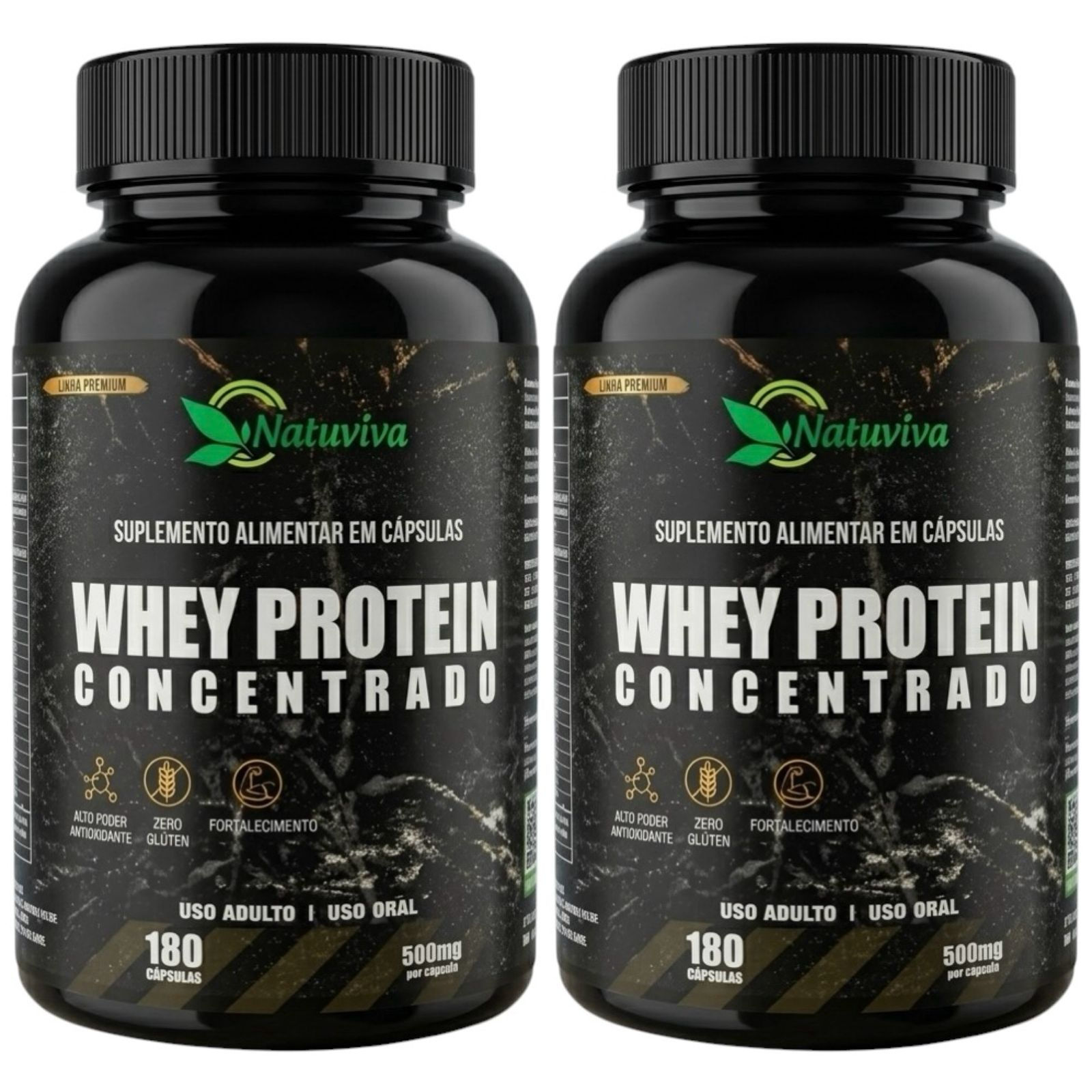 2x Whey Protein Concentrado Natuviva Linha Premium – 180 Cápsulas de 500mg
