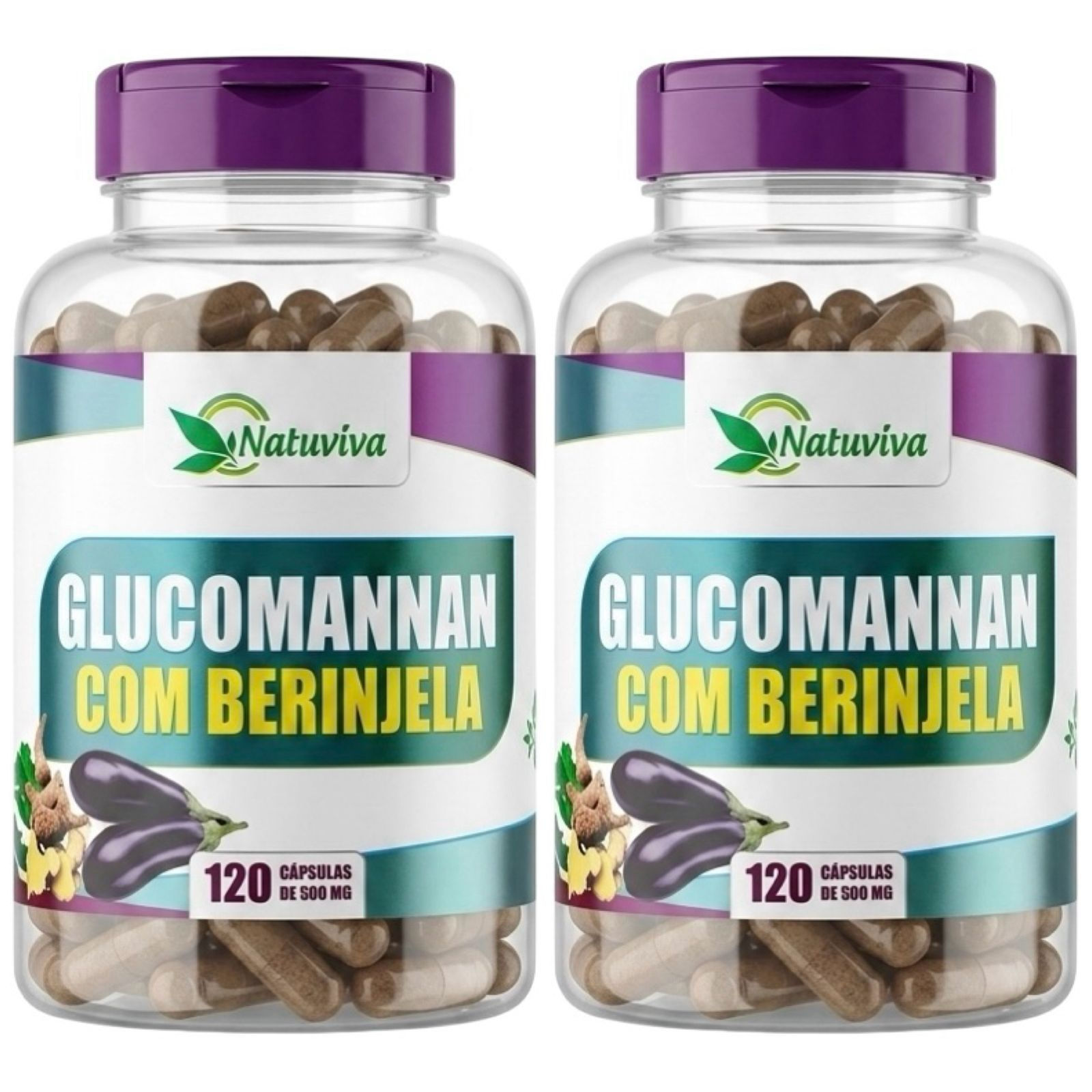 2x Glucomannan com Berinjela 500mg 120 Cápsulas - Suplemento Natural e Prático