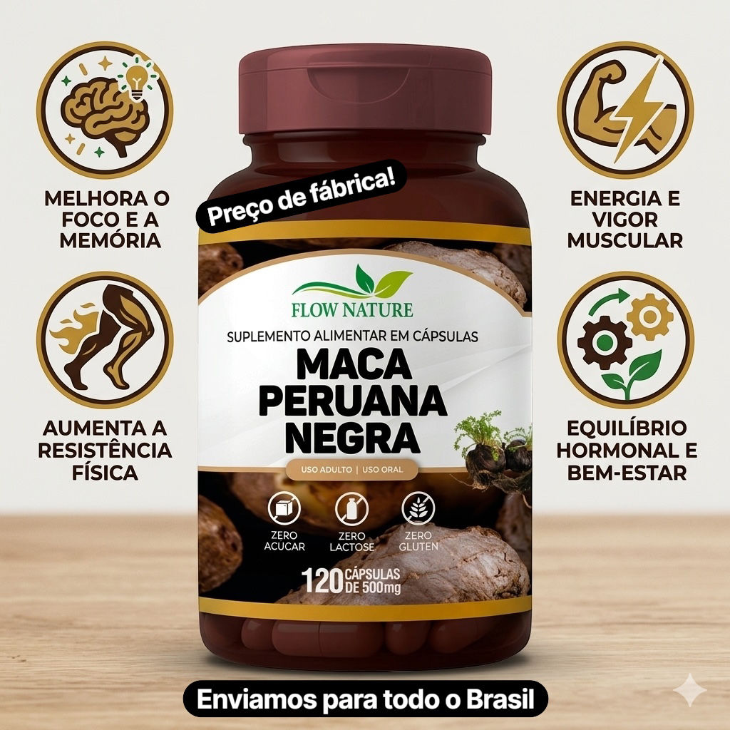 Maca Peruana Negra 120 Caps - Flow Nature Enviamos Rápido