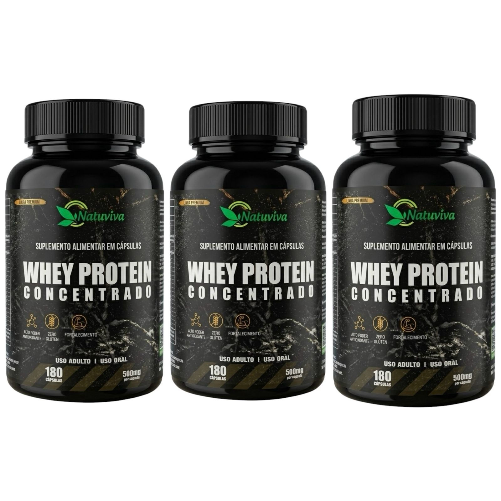 3x Whey Protein Concentrado Natuviva Linha Premium – 180 Cápsulas