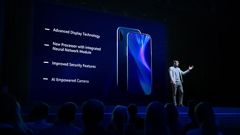 Live Event with Brand New Products Reveal_ Keynote Speaker Presents Smartphone Device to A
